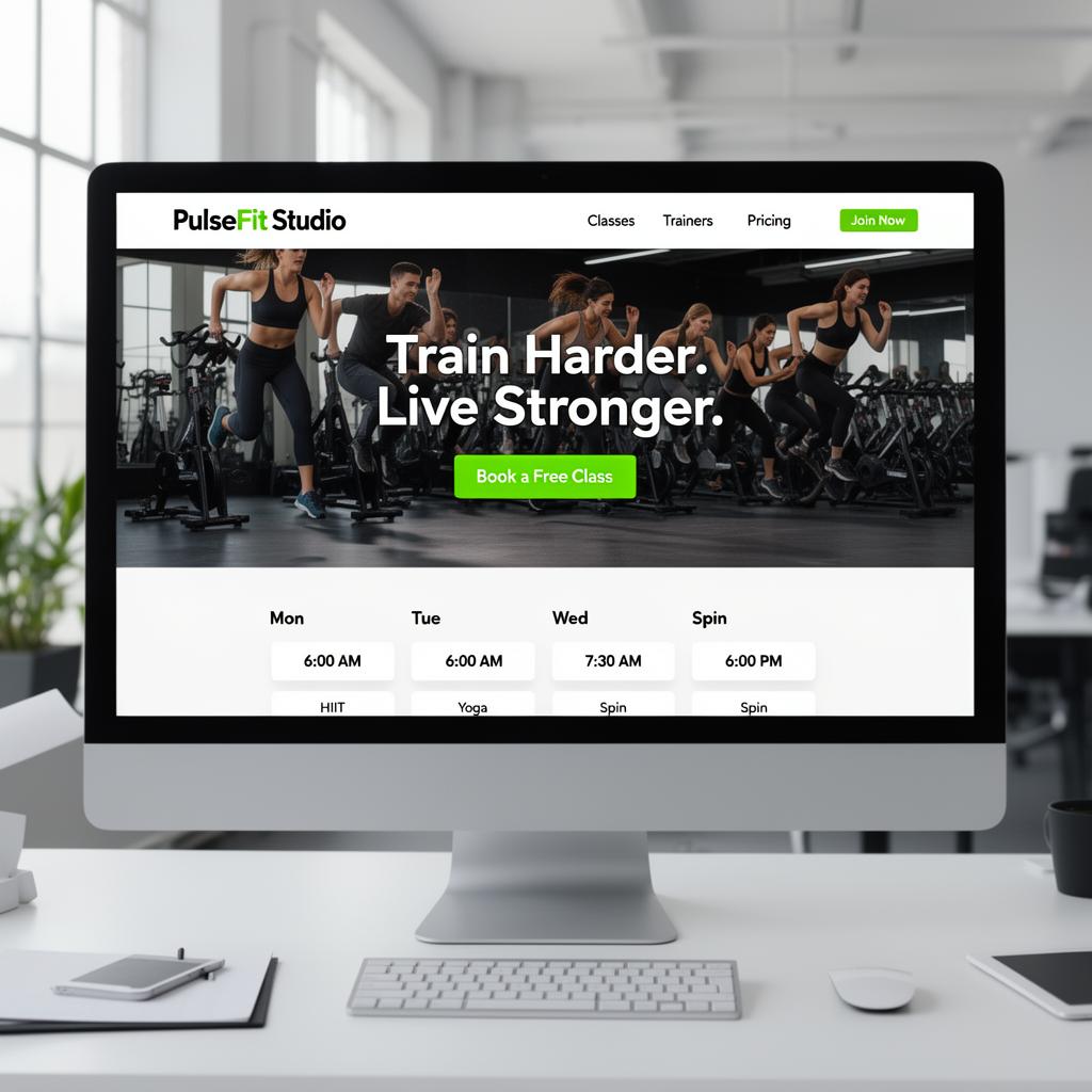 Fitness website mockup — Class booking + lead capture