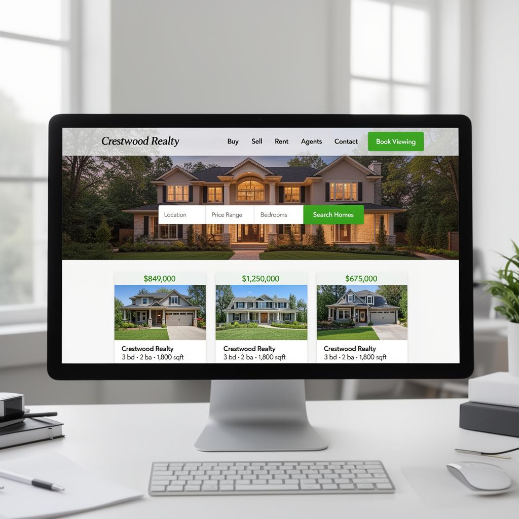 Real Estate website mockup — Listings + viewing requests